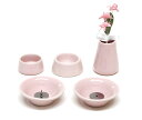 ペット 線香立て ペット仏具5点セット 【ピンク】 陶器 造花付 花立 線香立て ろうそく立て 水入れ 供物皿 造花 ペット仏具 ペット供養 かわいい モダン ...