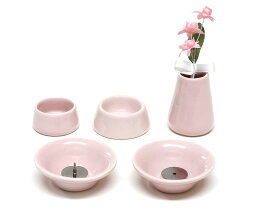 ペット 線香立て ペット仏具5点セット 【ピンク】 陶器 造花付 花立 線香立て ろうそく立て 水入れ 供物皿 造花 ペット仏具 ペット供養 かわいい モダン シンプル 犬 ネコ うさぎ