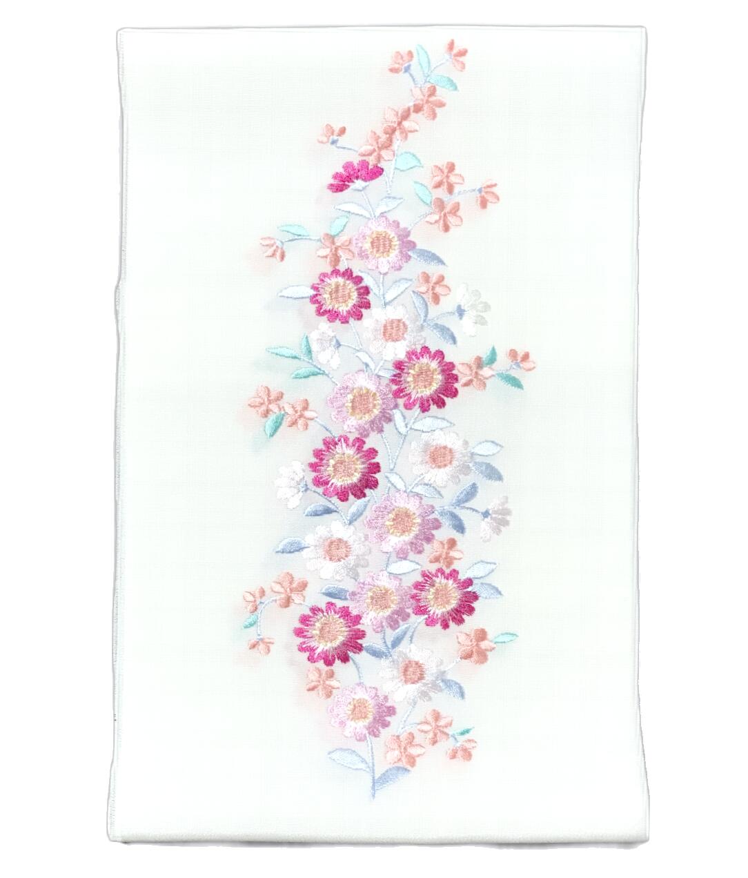 キモノ 仙臺屋 2号店の花柄刺繍半襟 絹交織 No.3108 白色 日本製 色刺繍半襟 アセテート55％ 絹5％ レーヨン40％ PPパッケージ 生地しっかり はんえり 半襟 半衿 入学式 卒業式 振り袖 振袖 結婚式 お茶会カジュアル系統におすすめの品物です 練習用に 【キモノ仙臺屋の和装小物特集】｜アングル2