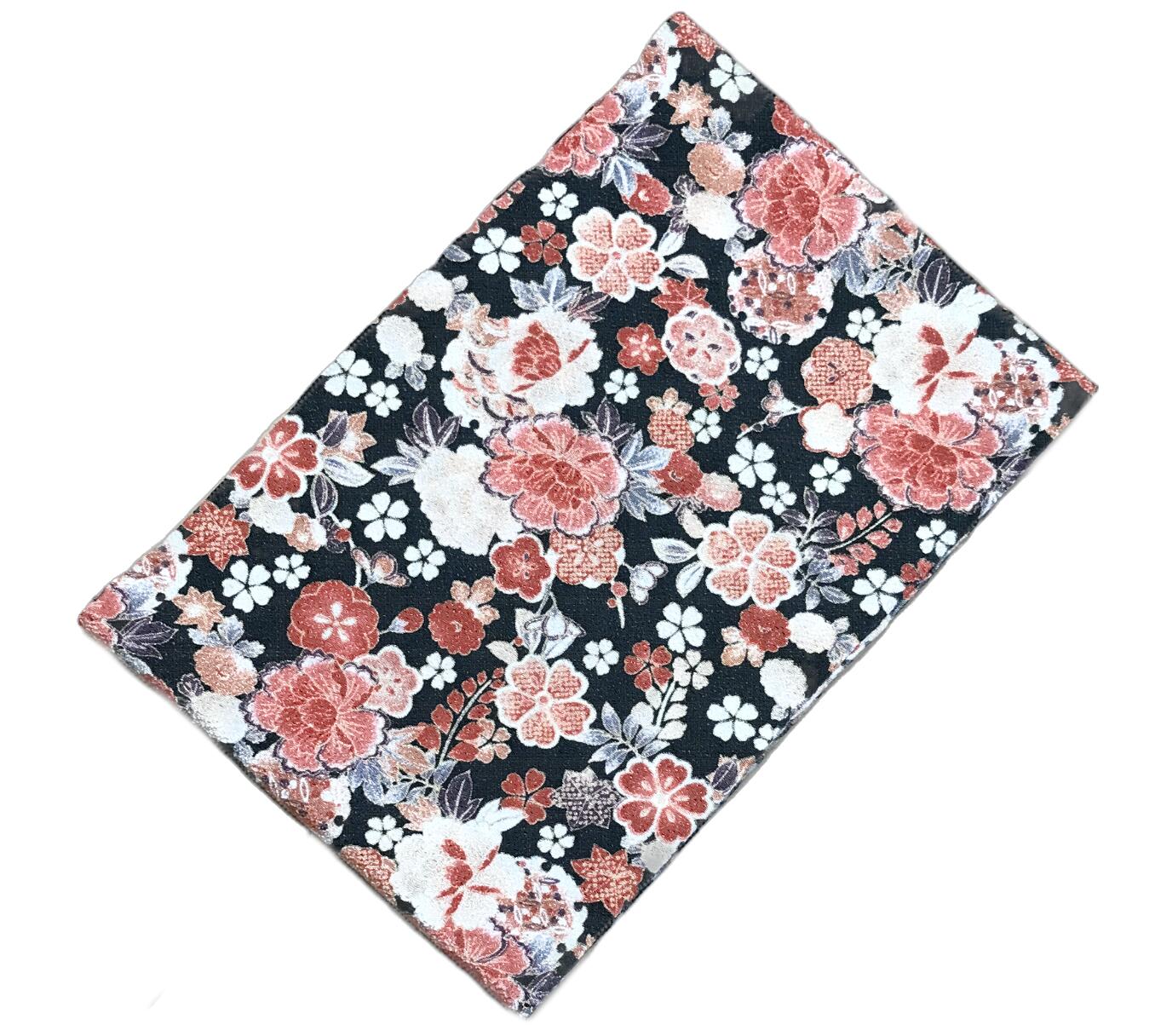 ちりめんお洒落半襟 花柄・太鼓文様 洗える色半襟 黒色 縮緬 No.3329 ちりめん生地 しっかり生地 ポリエステル100％ はんえり 半襟 半衿 女物 レディース お洒落 お茶会 カジュアル系統におすすめの品物です 練習用に【キモノ仙臺屋の和装小物特集】