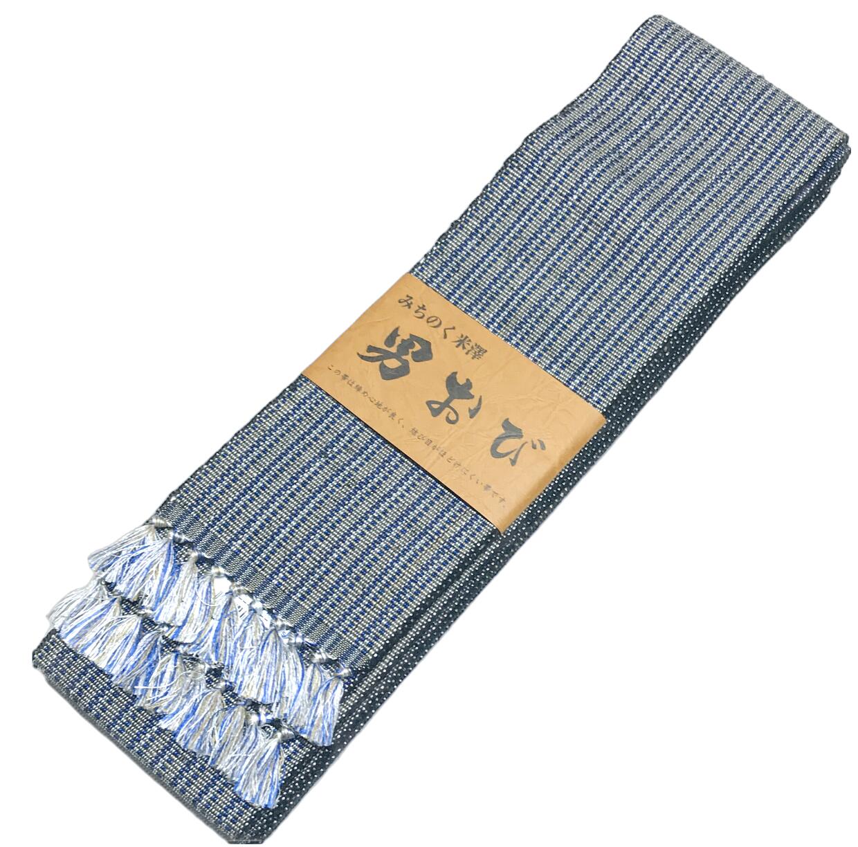 【送料無料】みちのく米澤 斎英織物謹製 男角帯 No.3019 紺・カラシ・白色系統 素材:絹100％ 長さ4.1m 巾9.5cm 正絹 日本製品 締め心地抜群 結び目がほどけにくい帯 おとこもの角帯 男物 紳士 男性用 メンズ着物 メンズ 袴下帯 ポスト投函【キモノ仙臺屋の和装小物特集】