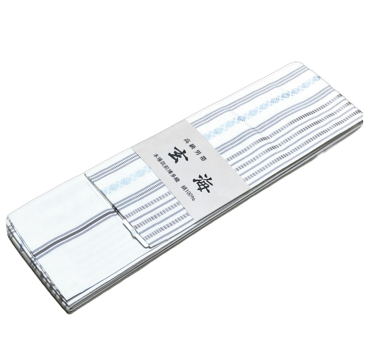 【送料無料】本場筑前博多織 井上絹織謹製 「玄海」リバーシブル男角帯 No.3025 白色系統 素材:絹100％..