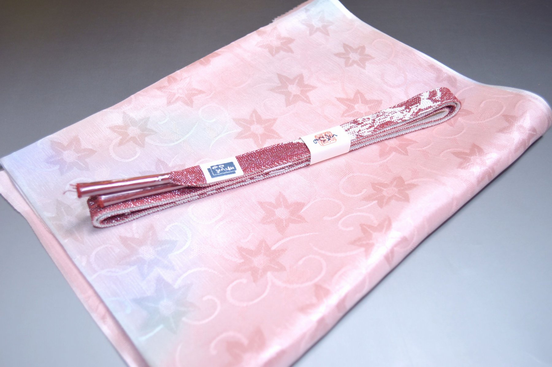 【送料無料】うすもの・単衣正装用にも◎紗帯締め紗帯揚げセット No.25517帯揚げ地色 桜貝色（さくらがいいろ）色系統 正絹素材 並尺 夏物 夏のお洒落きものに◎ うすもの 単衣用にオススメ 色無地 つむぎなどに◎ 普段着 お食事会 紬 訪問着 キモノ 仙臺屋の和装小物特集