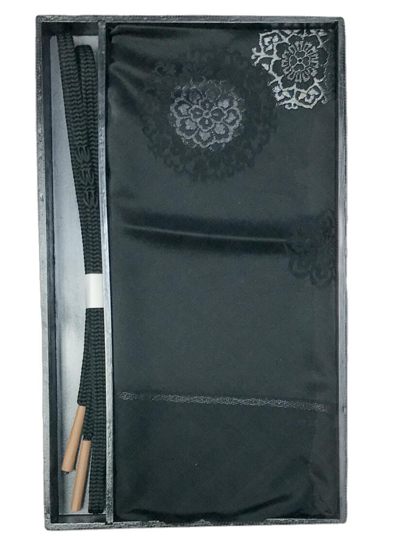 喪服用 正絹帯締め帯揚げセット箱入り No.25589 帯締め平組 黒色系統 並尺 冬用 絹100％ 不祝儀 黒の帯〆 お葬式用 喪服 紋付 レディース 帯締め 帯揚げ お葬式用黒着付小物 葬式 法事 女性 ブラックフォーマル お通夜 キモノ仙臺屋の和装小物特集