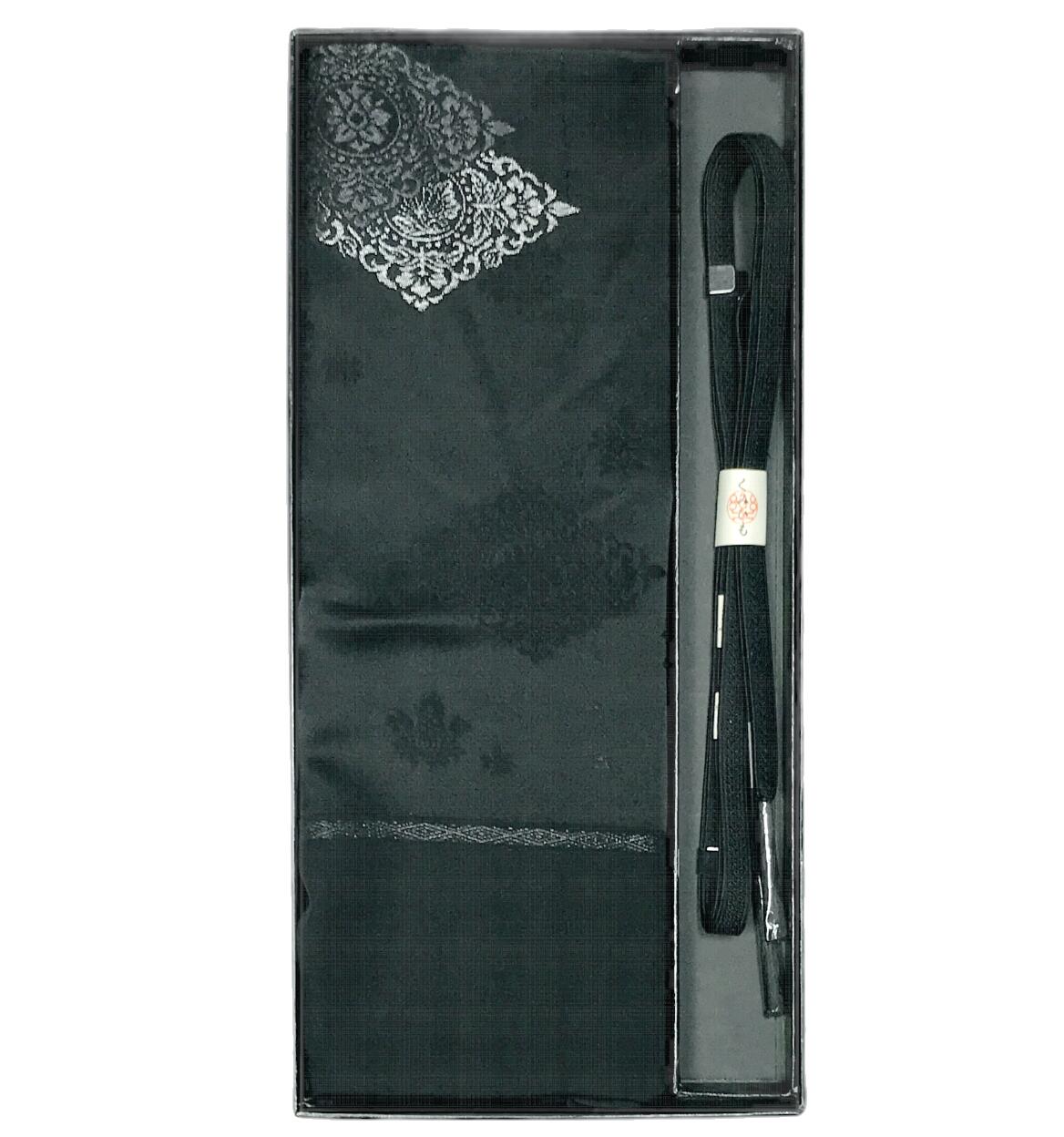 喪服用 正絹帯締め帯揚げセット箱入り No.25594 帯締め平組 黒色系統 長尺 冬用 絹100％ 不祝儀 黒の帯〆 お葬式用 喪服 紋付 レディース 帯締め 帯揚げ お葬式用黒着付小物 葬式 法事 女性 ブラックフォーマル お通夜 キモノ仙臺屋の和装小物特集