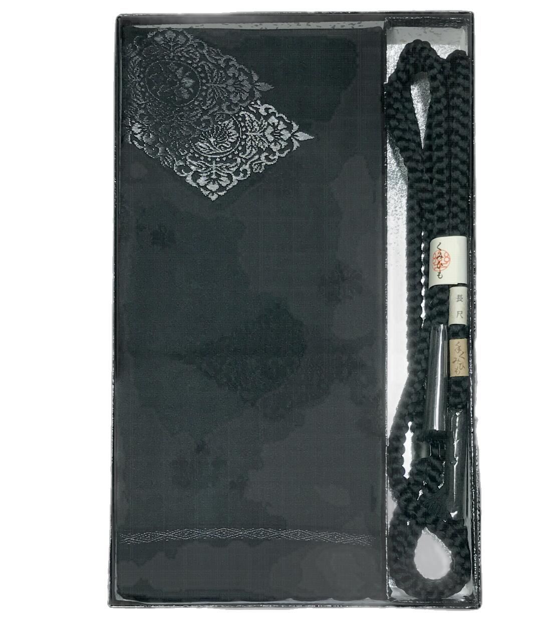 喪服用 正絹帯締め帯揚げセット箱入り No.25595 帯締め丸組 黒色系統 長尺 冬用 絹100％ 不祝儀 黒の帯〆 お葬式用 喪服 紋付 レディース 帯締め 帯揚げ お葬式用黒着付小物 葬式 法事 女性 ブラックフォーマル お通夜 キモノ仙臺屋の和装小物特集