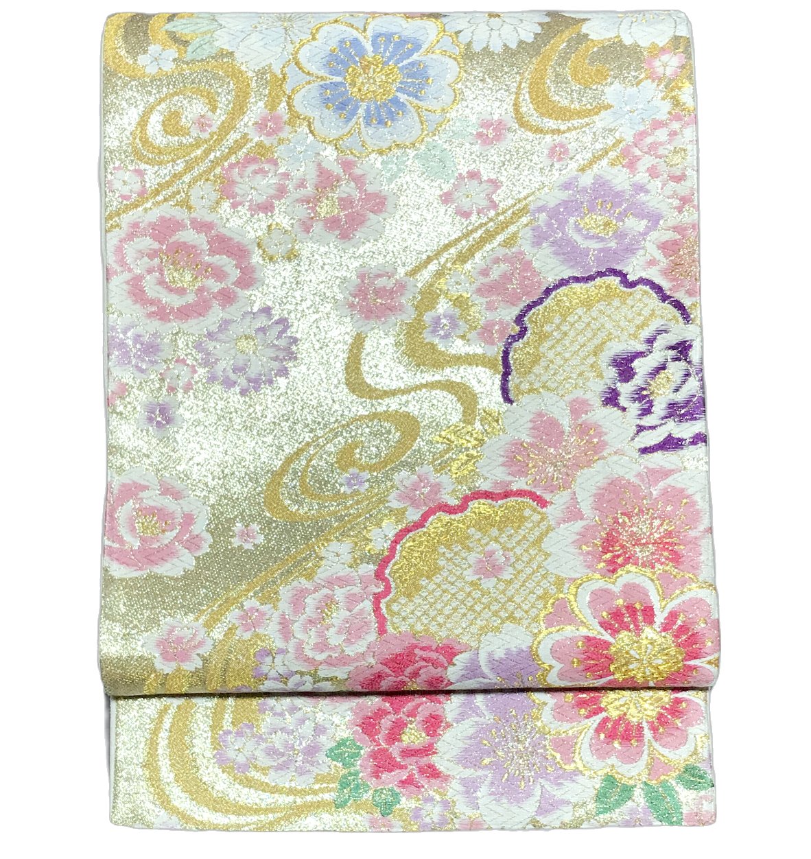 乐天商城 - 振り袖向き袋帯 貸衣装使用の中古袋帯 No.032 ママ振袖リニューアルにオススメ 使用頻度の低いリユース品 お仕立て上がり品 USED袋帯 中古帯 リサイクル品 貸衣装使用リユース品（長さ430cmから440cm）【しみ汚れ有り】【手芸にもオススメ】【中古】【リサイクル袋帯】