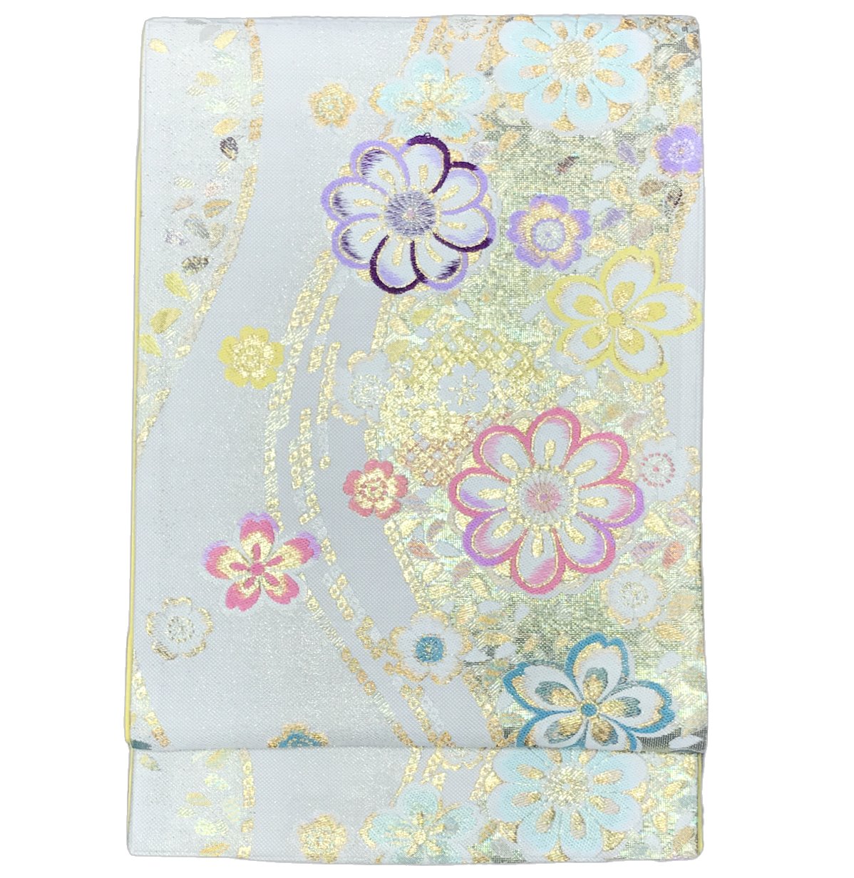 振り袖向き袋帯 貸衣装使用の中古袋帯 No.038 ママ振袖リニューアルにオススメ 使用頻度の低いリユース品 お仕立て上がり品 USED袋帯 中古帯 リサイクル品 貸衣装使用リユース品（長さ430cmから440cm）【しみ汚れ有り】【手芸にもオススメ】【中古】【リサイクル袋帯】