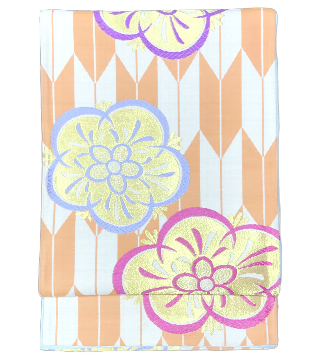 振り袖向き袋帯 貸衣装使用の中古袋帯 No.039 ママ振袖リニューアルにオススメ 使用頻度の低いリユース品 お仕立て上がり品 USED袋帯 中古帯 リサイクル品 貸衣装使用リユース品（長さ430cmから440cm）【しみ汚れ有り】【手芸にもオススメ】【中古】【リサイクル袋帯】