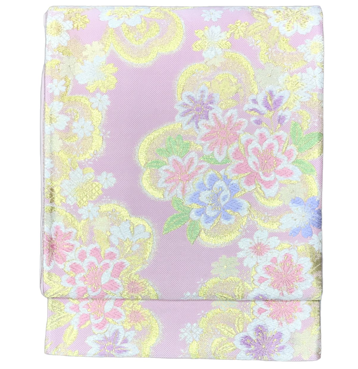 振り袖向き袋帯 貸衣装使用の中古袋帯 No.040 ママ振袖リニューアルにオススメ 使用頻度の低いリユース品 お仕立て上がり品 USED袋帯 中古帯 リサイクル品 貸衣装使用リユース品（長さ430cmから440cm）【しみ汚れ有り】【手芸にもオススメ】【中古】【リサイクル袋帯】