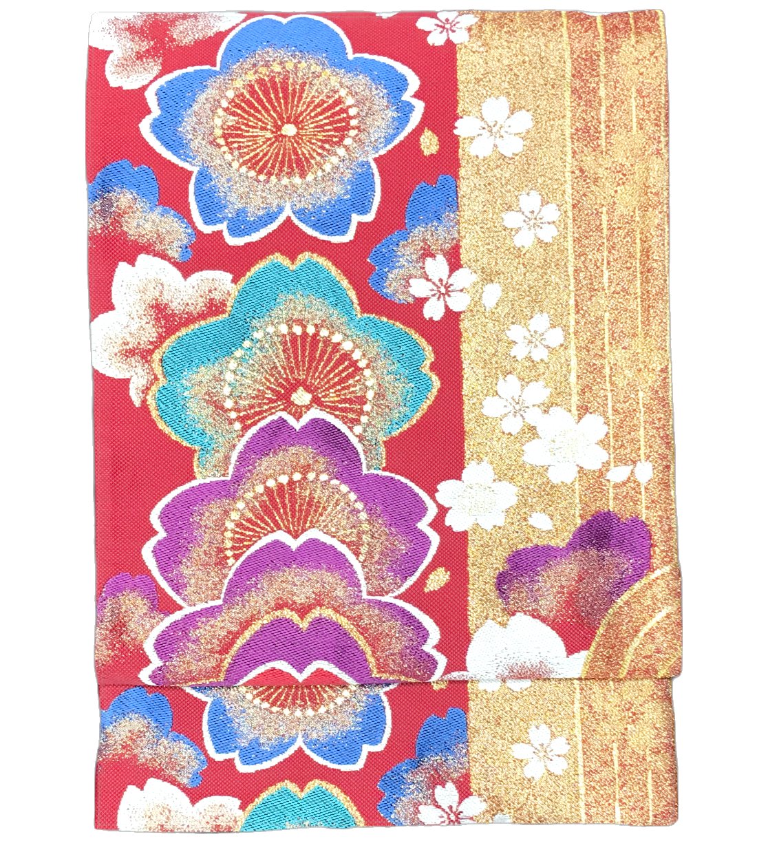 振り袖向き袋帯 貸衣装使用の中古袋帯 No.041 ママ振袖リニューアルにオススメ 使用頻度の低いリユース品 お仕立て上がり品 USED袋帯 中古帯 リサイクル品 貸衣装使用リユース品（長さ430cmから440cm）【しみ汚れ有り】【手芸にもオススメ】【中古】【リサイクル袋帯】