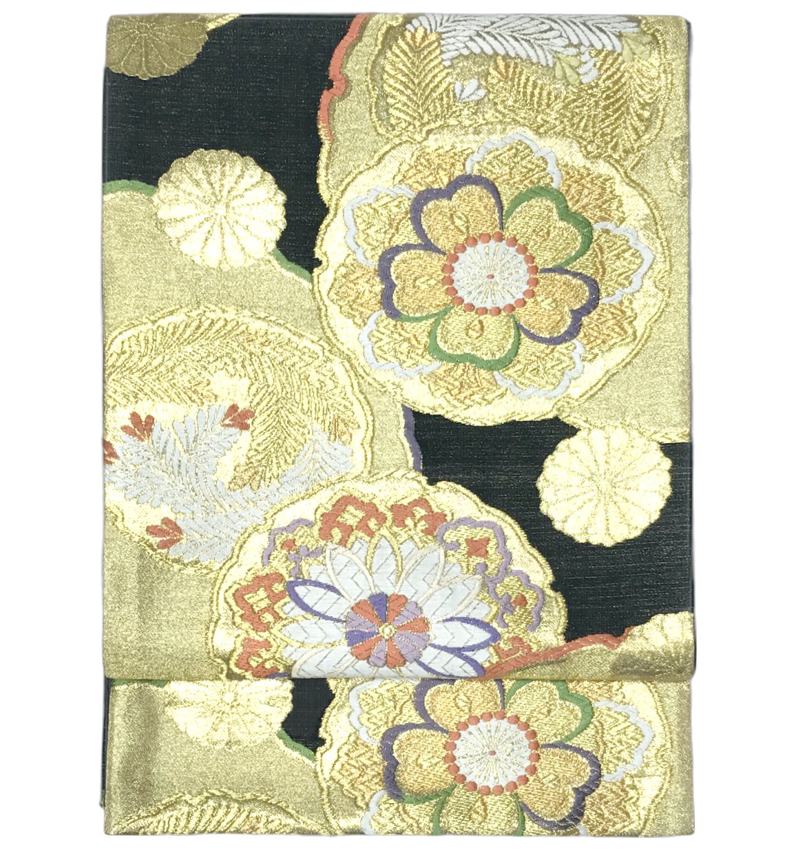 振り袖向き袋帯 貸衣装使用の中古袋帯 No.044 ママ振袖リニューアルにオススメ 使用頻度の低いリユース品 お仕立て上がり品 USED袋帯 中古帯 リサイクル品 貸衣装使用リユース品（長さ430cmから440cm）【しみ汚れ有り】【手芸にもオススメ】【中古】【リサイクル袋帯】