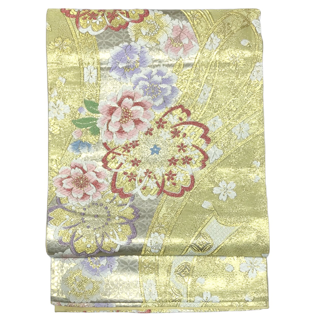 乐天商城 - 振り袖向き袋帯 貸衣装使用の中古袋帯 No.076 ママ振袖リニューアルにオススメ 使用頻度の低いリユース品 お仕立て上がり品 USED袋帯 中古帯 リサイクル品 貸衣装使用リユース品（長さ430cmから440cm）【しみ汚れ有り】【手芸にもオススメ】【中古】【リサイクル袋帯】