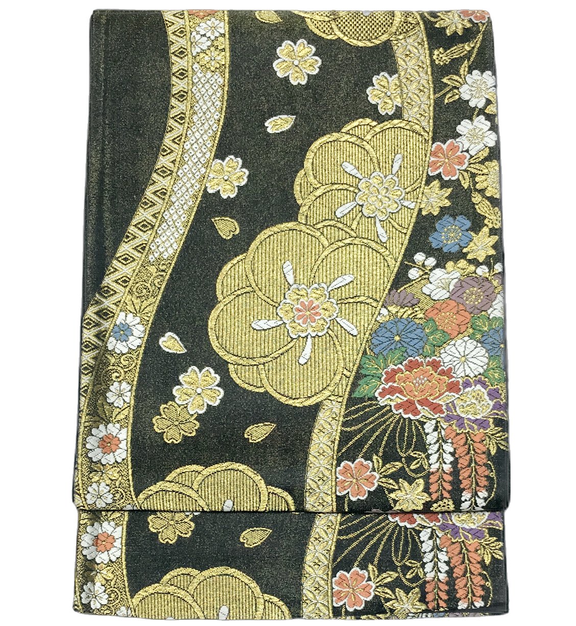 乐天商城 - 振り袖向き袋帯 貸衣装使用の中古袋帯 No.134 ママ振袖リニューアルにオススメ 使用頻度の低いリユース品 お仕立て上がり品 USED袋帯 中古帯 リサイクル品 貸衣装使用リユース品（長さ430cmから440cm）【しみ汚れ有り】【手芸にもオススメ】【中古】【リサイクル袋帯】