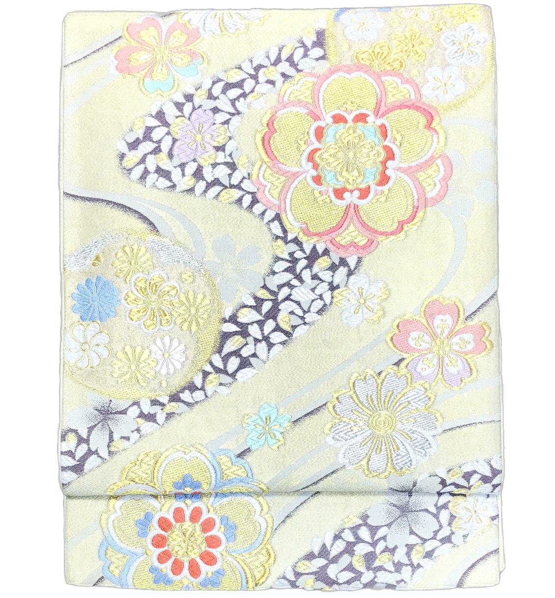 Rakuten - 振り袖向き袋帯 貸衣装使用の中古袋帯 No.154 ママ振袖リニューアルにオススメ 使用頻度の低いリユース品 お仕立て上がり品 USED袋帯 中古帯 リサイクル品 貸衣装使用リユース品（長さ430cmから440cm）【しみ汚れ有り】【手芸にもオススメ】【中古】【リサイクル袋帯】