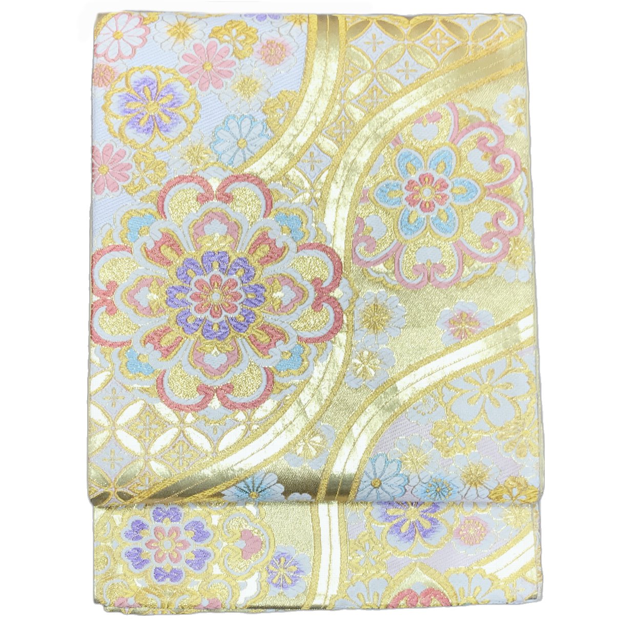 振り袖向き袋帯 貸衣装使用の中古袋帯 No.179 ママ振袖リニューアルにオススメ 使用頻度の低いリユース品 お仕立て上がり品 USED袋帯 中古帯 リサイクル品 貸衣装使用リユース品（長さ430cmから440cm）【しみ汚れ有り】【手芸にもオススメ】【中古】【リサイクル袋帯】