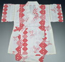 【送料無料】【ヤケ難あり】お子さま甚平♪隅取柄 No.428 白赤 3才~4才用 上下セット 和柄  ...