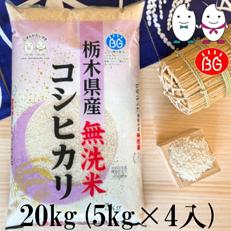 お米 BG無洗米 20kg（5kg×4） 栃木県産コシヒカリ 送料無料 国産農林水産物等販路多様化緊急対策事業