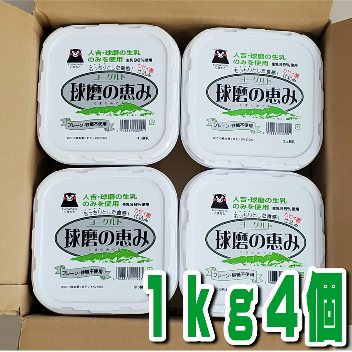 球磨酪農 球磨の恵ヨーグルト無糖1k×4個 砂糖ゼロ 送料無料 人吉球磨 球磨酪 ヨーグルト 1kg ジャンボサイズ 無糖タイプ