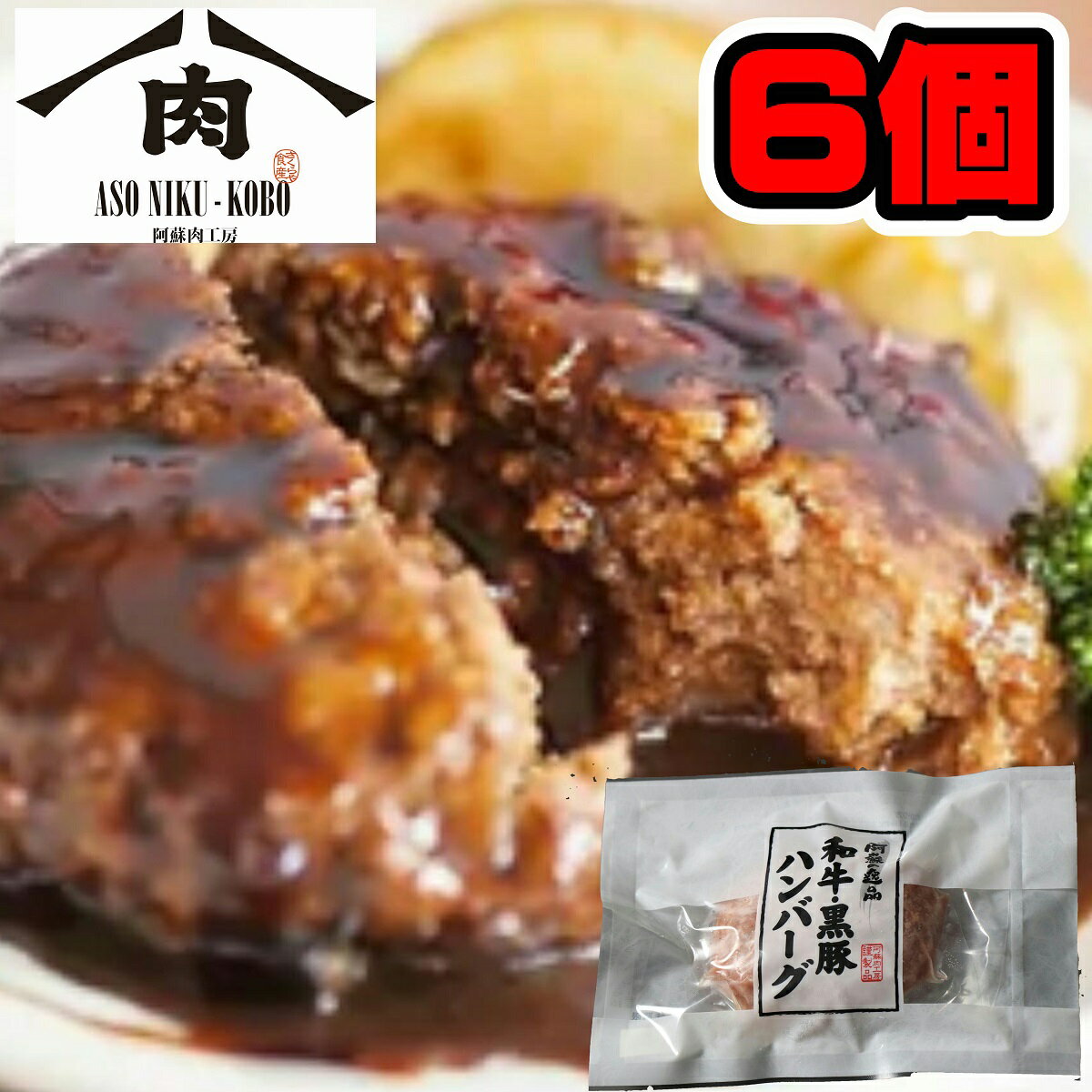 黒毛和牛 黒豚 合挽 ハンバーグ 110g × 6個入　【送料無料 九州産 和牛 黒豚 ハンバーグ 6個 九州 熊本 阿蘇 肉工房 さくらや食産 和牛ハンバーグ 冷凍ハンバーグ 6個 ジューシー ギフト プレゼント 贈答 お祝い お歳暮 お中元 お礼 ギフト お取り寄せ くまもと 冷凍】