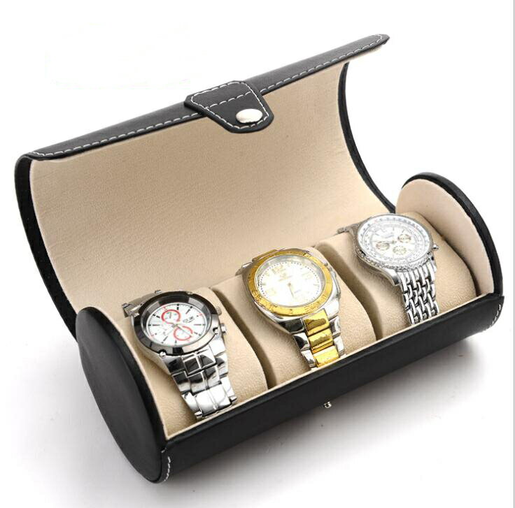 腕時計 収納ケース 収納ボックス コレクションケース ウオッチケース 3本用 時計の格納 puレザー　円形
