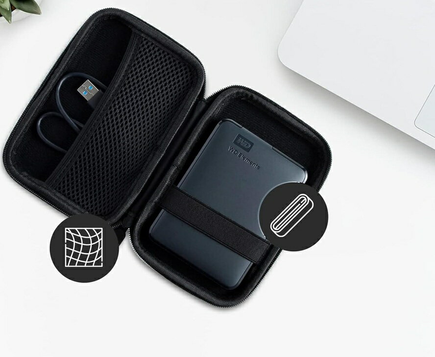 多機能収納ボックス 2.5型HDD 保護ケース ケーブル収納付き 2.5インチ 外付けハードディスク 保管バッグ 衝撃吸収 防塵 ブラック HDD収納ケース - Image 3