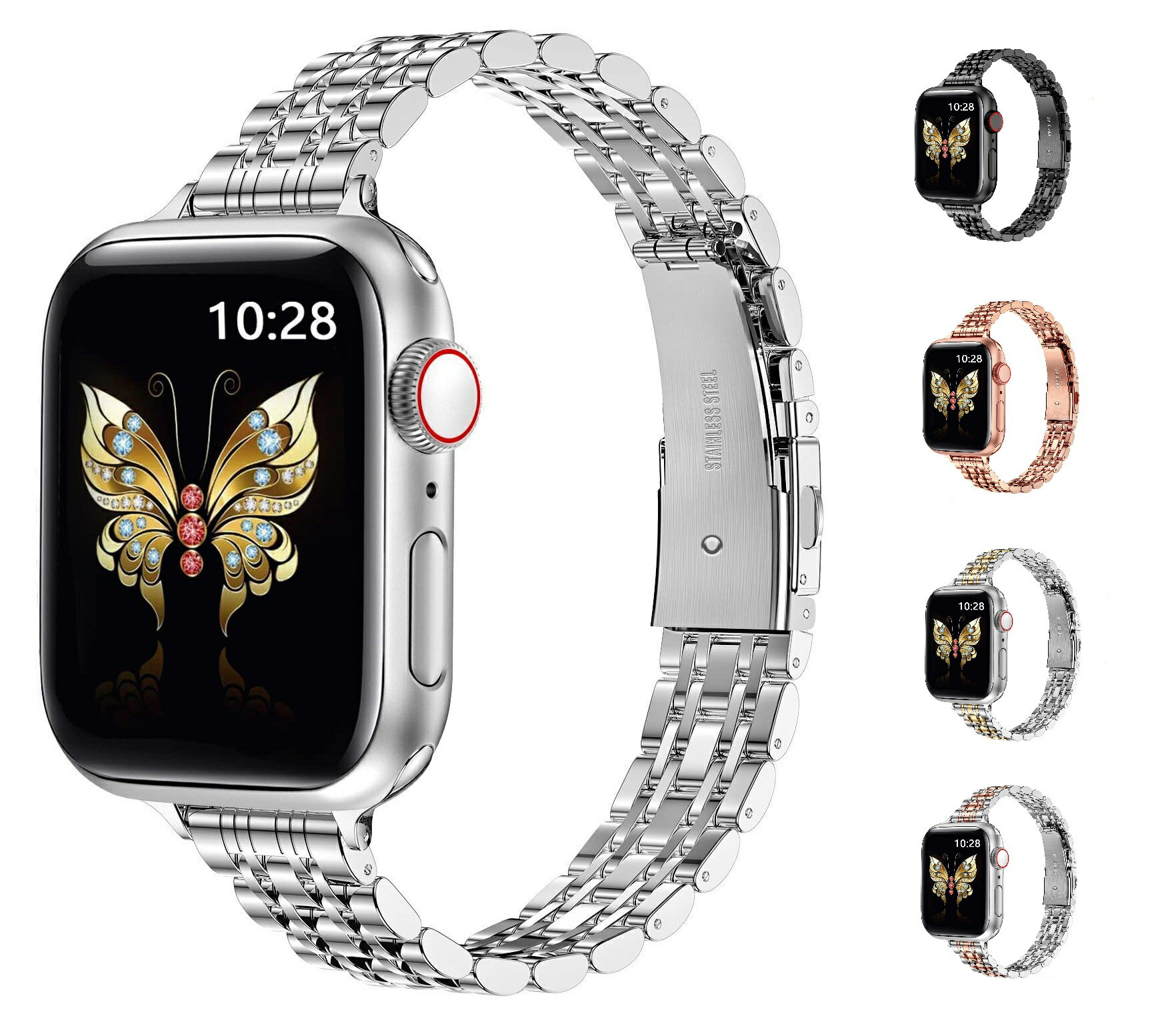 樂天商城 - スリムメタルバンド Apple Watch バンド 49mm 45mm 44mm 42mm 41mm 40mm 38mm 対応 ステンレススチール チェーンストラップ レディース iWatch ベルト シリーズ11 10 9 8 7 6 5 4 3 2 1 SE3 SE2 SE 互換 ドレッシー 高級感 おしゃれ 軽量 替えベルト