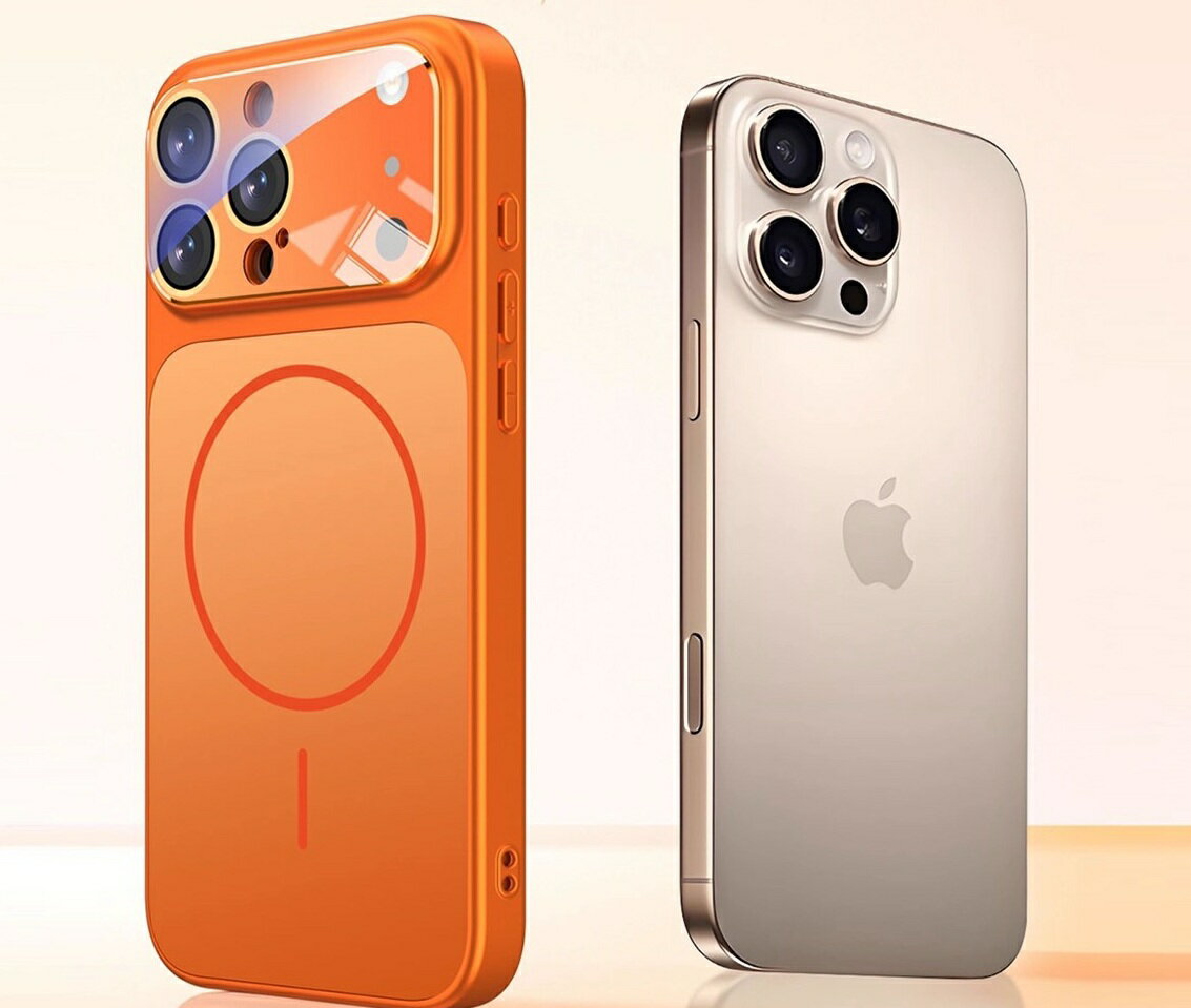 樂天商城 - iPhone14/15/16 Pro Max・16 Pro・17 Pro 対応 Pro風ケース 装着するだけでiPhone17 Pro Max風 外観チェンジ ダミーカメラデザイン MagSafe対応 透明オレンジ 耐衝撃 保護カバー スマホケース