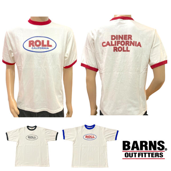 バーンズ アウトフィッターズ BARNS OUTFITTERS スラブ リンガーTEE 丸胴 ヴィンテージ Slub Ringer Print T-Shirt ROLL 半袖 Tシャツ BR-24283