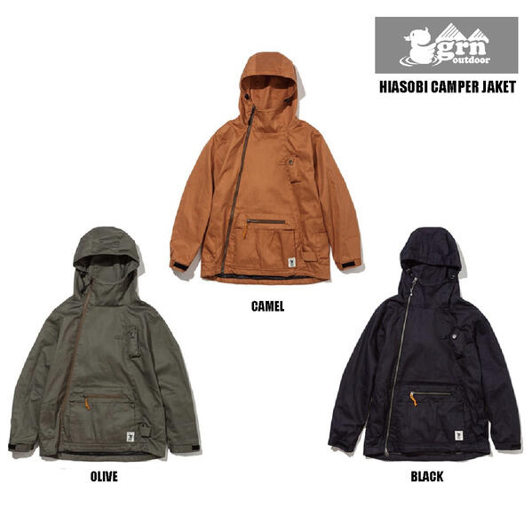 ジーアールエヌ アウター メンズ HIASOBI CAMPER JACKET grn outdoor ジーアールエヌ 難燃 マウンテンパーカー 3色3サイズ