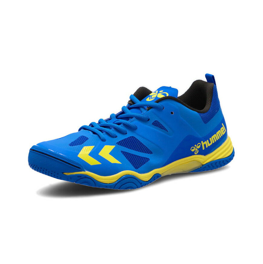 ■メーカー名：hummel（ヒュンメル） ■品名 ：レジェンドフライ5 ■品番：HAS8037 ■カラー：6030(Blue/Yellow) ■サイズ：23.5～29cm ■幅ラスト：WIDE ■素材：アッパー：合成繊維　ミッドソール：合成樹脂　アウトソール：ゴム ■スピードをコンセプトに開発されたインドア用ハンドボールシューズ アッパー素材にメッシュを使用した軽量性とNEOパナグリップ搭載によるソールのグリップ力が特徴 ■備考 こちらの商品ですが店頭でも販売をしているためご注文後にお取り寄せや在庫切れになる可能性がございます。 中には店頭展示品もございます。 化粧箱が無い場合もございます。 多少の傷・汚れはノークレームにてお願いします。 お急ぎの方や確実なお取り引きをご希望の方は必ずご注文前に在庫のご確認をお願いします。 ハンド/ハンドボール/ハンドシューズ/ワイド/インドアコート インドアシューズ/屋内用/屋内シューズ/軽量性/青/ブルー