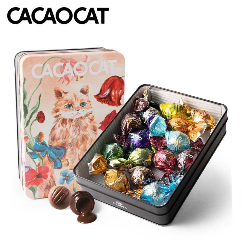 CACAOCAT 缶ミックス 14個入り FLOWER 送料無料 ミルク ストロベリー 抹茶 オレンジ カフェラテ ピスタチオ ココナッツ ンゴー カカオ65％ ダークラズベリー ソルティキャラメル 黒糖きなこ ブルーベリー レモン チョコレート 北海道 お土産 ギフト カカオキャット 猫 ネコ