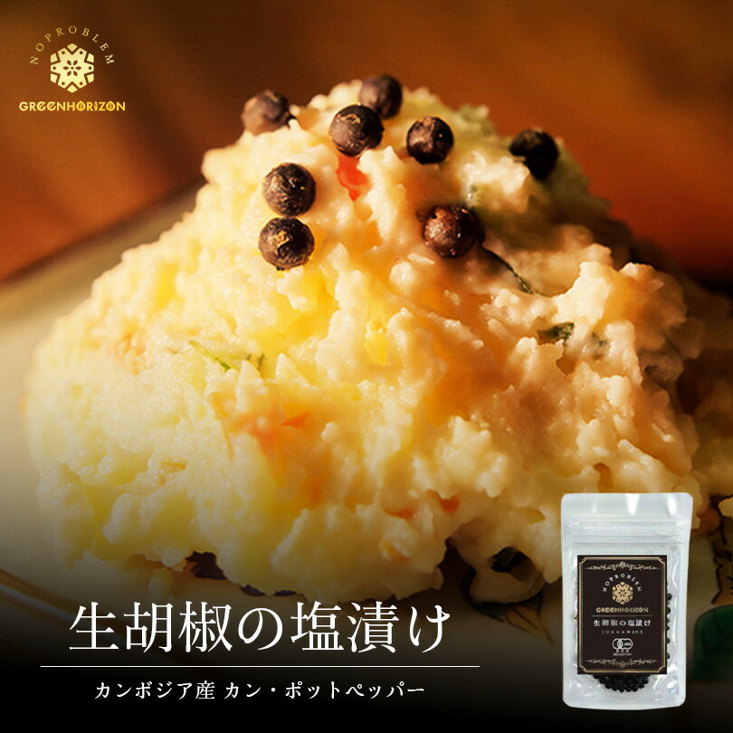 生胡椒の塩漬け 50g【ORGANIC】有機胡椒 カンボジア オーガニック こしょう 大人気 香辛料 ステーキ スパイス 北海道 風花 Green Horizon 有機JAS認証 胡椒 黒胡椒