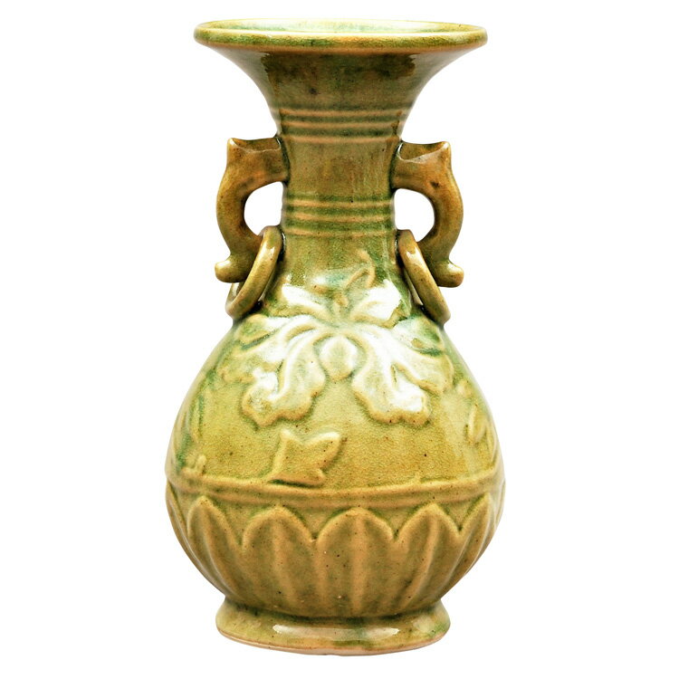 ポイント3倍以上（楽天カード利用） 茶道具 花入（はないれ） 花入 黄釉 鐶付浮牡丹 越南製