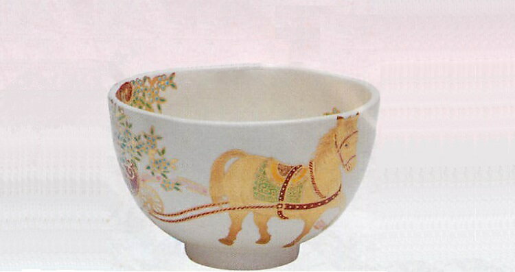 茶道具 送料無料 茶碗 仁清 花馬車 【 文月和香作 】茶道 抹茶椀 抹茶 茶器 茶椀 茶わん ちゃわん ギフト 千紀園