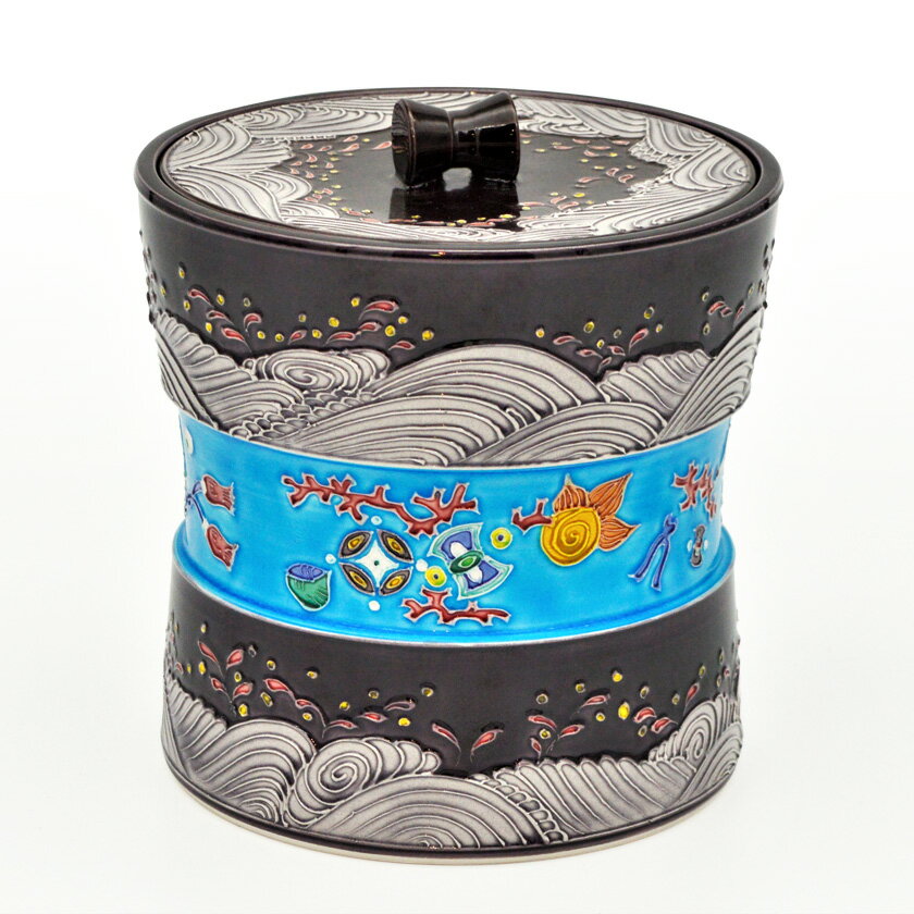 ポイント3倍以上（楽天カード利用） 茶道具 水指 紫交趾 宝尽に波 杵型 谷口 菁嵐 (茶道具 通販 楽天)