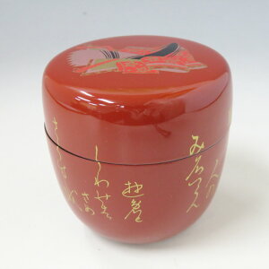 ポイント3倍以上(楽天カード利用) 茶道具 棗(なつめ) 中棗 朱 小野小町 (中蓋付) 樹脂製
