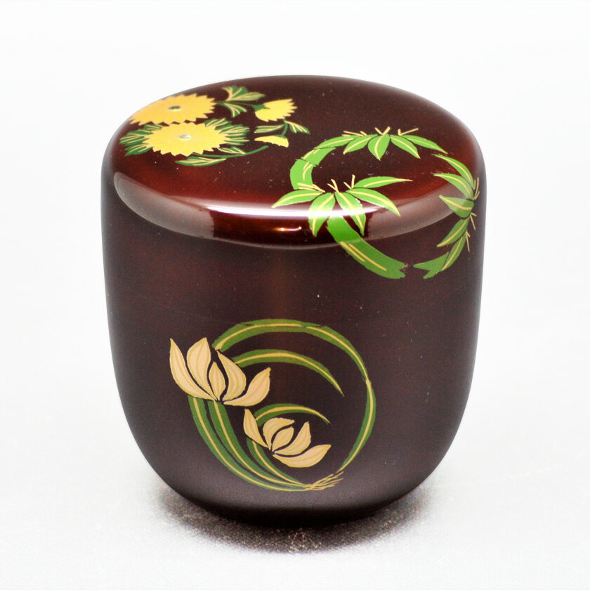 ポイント3倍以上（楽天カード利用） 茶道具 棗（なつめ） 大棗 溜塗 花丸蒔絵 中村 宗悦