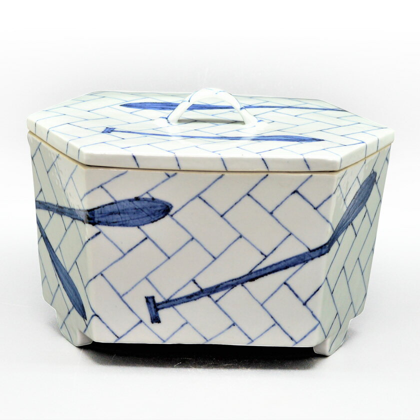 ポイント3倍以上(楽天カード利用) 茶道具 水指(水差・みずさし) 水指 六角網代櫂文 景徳鎮 王懐英