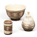 ポイント3倍以上(楽天カード利用) 茶道具 三点セット(茶碗・振出・茶巾筒) 陶器 三点セット 紫三島 刷毛目 陶楽