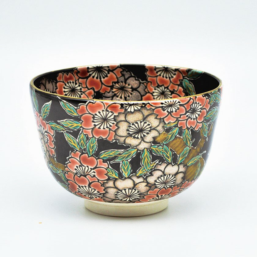 茶道具 抹茶茶碗（まっちゃちゃわん） 茶碗 黒仁清 八重桜 加藤 如水