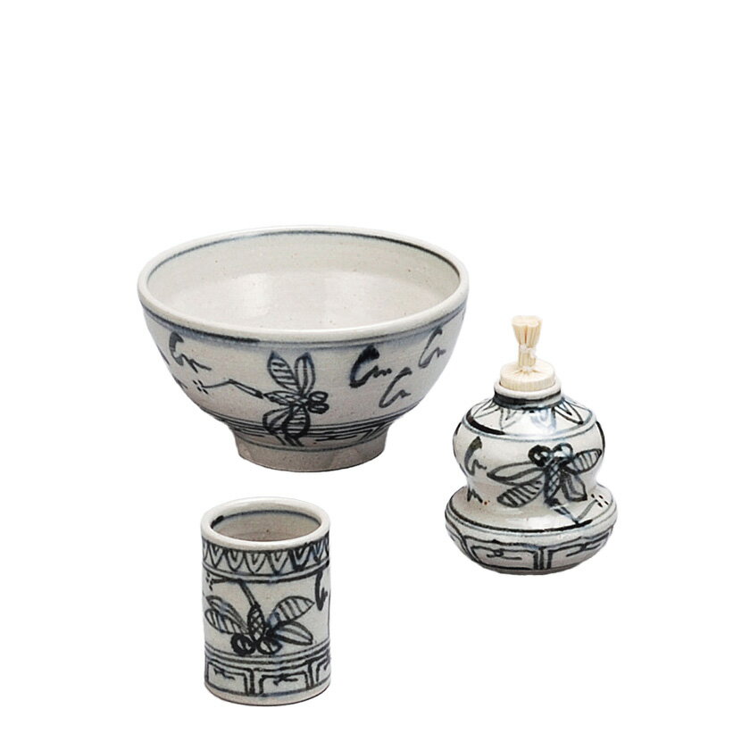 茶道具 三点セット（茶碗・振出・茶巾筒） 安南 蜻蛉 暁楽窯 陶器三点揃