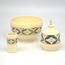 茶道具 三点セット(茶碗・振出・茶巾筒) 陶器三点セット 仁清 帯七宝 田中 香泉