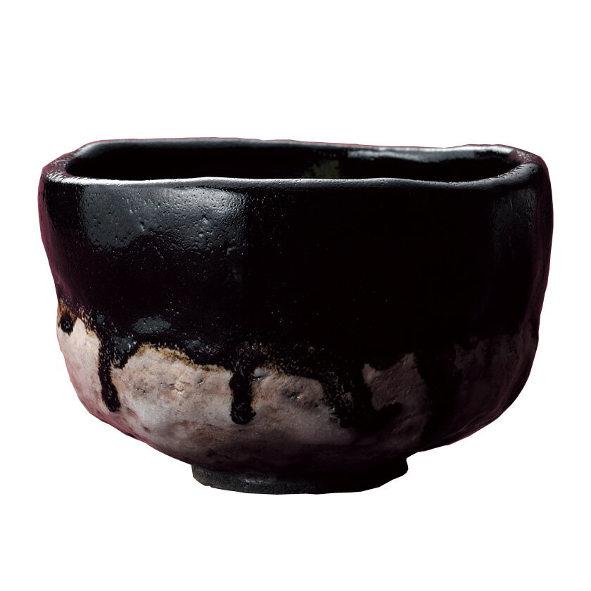 ポイント3倍以上（楽天カード利用） 茶道具 楽茶碗（らくちゃわん） 黒楽流し釉茶碗 萬福堂楽入