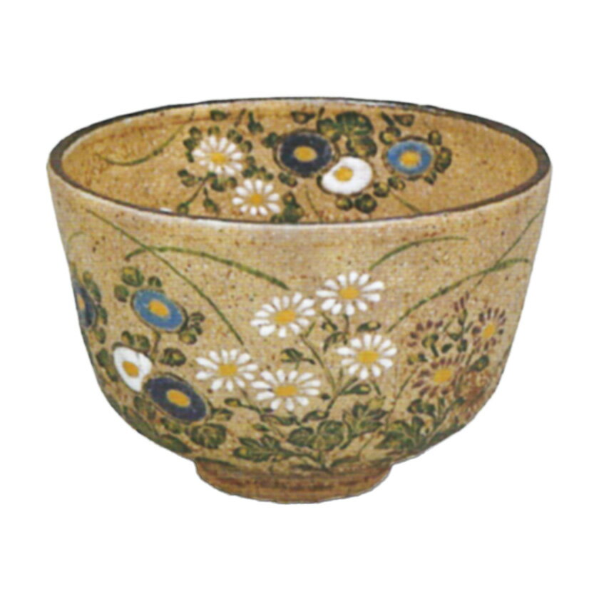 ポイント3倍以上（楽天カード利用） 茶道具 抹茶茶碗（まっちゃちゃわん） 京焼 灰釉 菊 茶碗 中村 良二