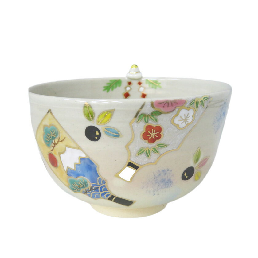 ポイント3倍以上（楽天カード利用） 茶道具 抹茶茶碗（まっちゃちゃわん） 茶碗 色絵 羽子板に鏡餅 東..
