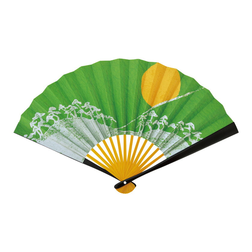 茶道具 扇子（せんす） 御題扇子 光悦の明月画 緑 6.5寸黒染中骨黄染（裏面 表千家花押集入り） 歌会始 勅題 御題「明」