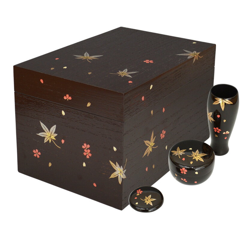 ポイント3倍以上（楽天カード利用） 茶道具 茶箱（ちゃばこ）セット 桐溜塗 春秋蒔絵茶箱セット（三点..