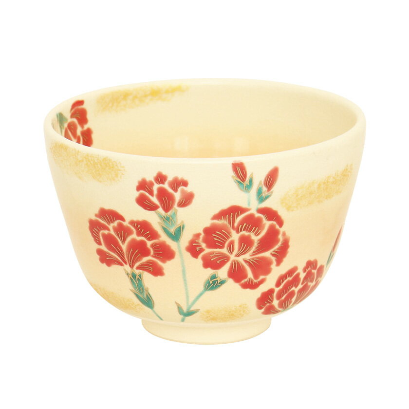 ポイント3倍以上（楽天カード利用） 茶道具 抹茶茶碗（まっちゃちゃわん） 茶碗 色絵 カーネーション ..
