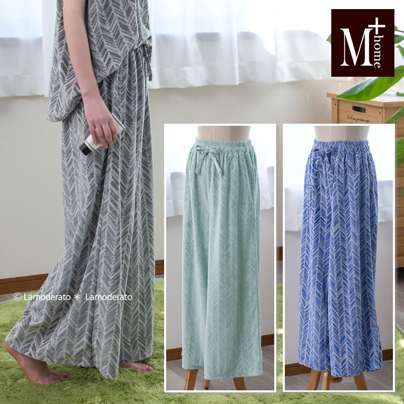 【SALE】ルームウェア（ロングパンツ）『M+home カイホロ』M-L[ ブランド エムプラスホーム パイル] ブラック グリーン ネイビーブルー 22SS